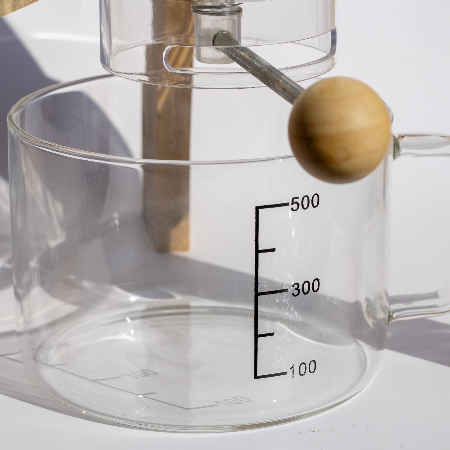 Glass Grain Dispenser with Bamboo Stand & Measuring Cup