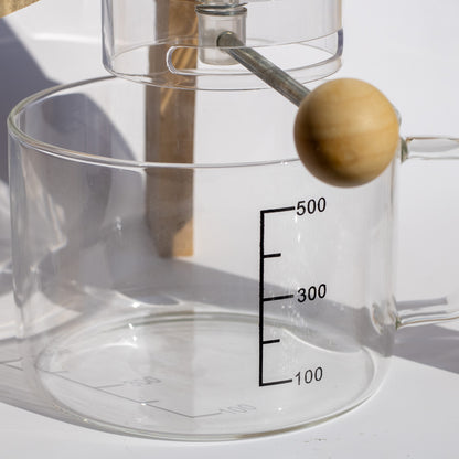 Glass Grain Dispenser with Bamboo Stand & Measuring Cup