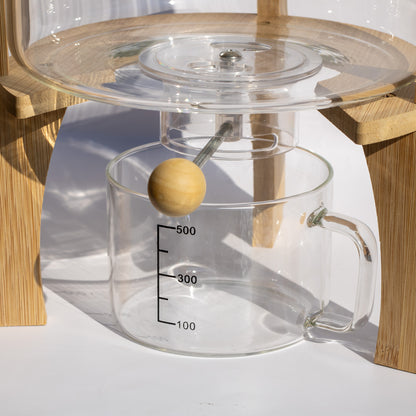 Glass Grain Dispenser with Bamboo Stand & Measuring Cup