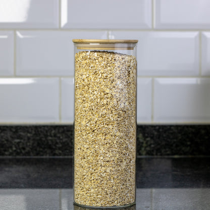 Set of 3 Round Glass Pantry Jars with Bamboo Lids