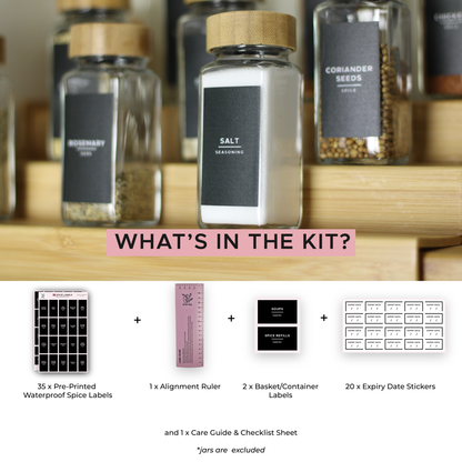 Minimalist Spice Labels Kit | 35 Pre-Printed 3x6cm