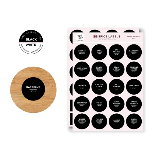Round Spice Labels Kit | 36 Pre-Printed 4cm
