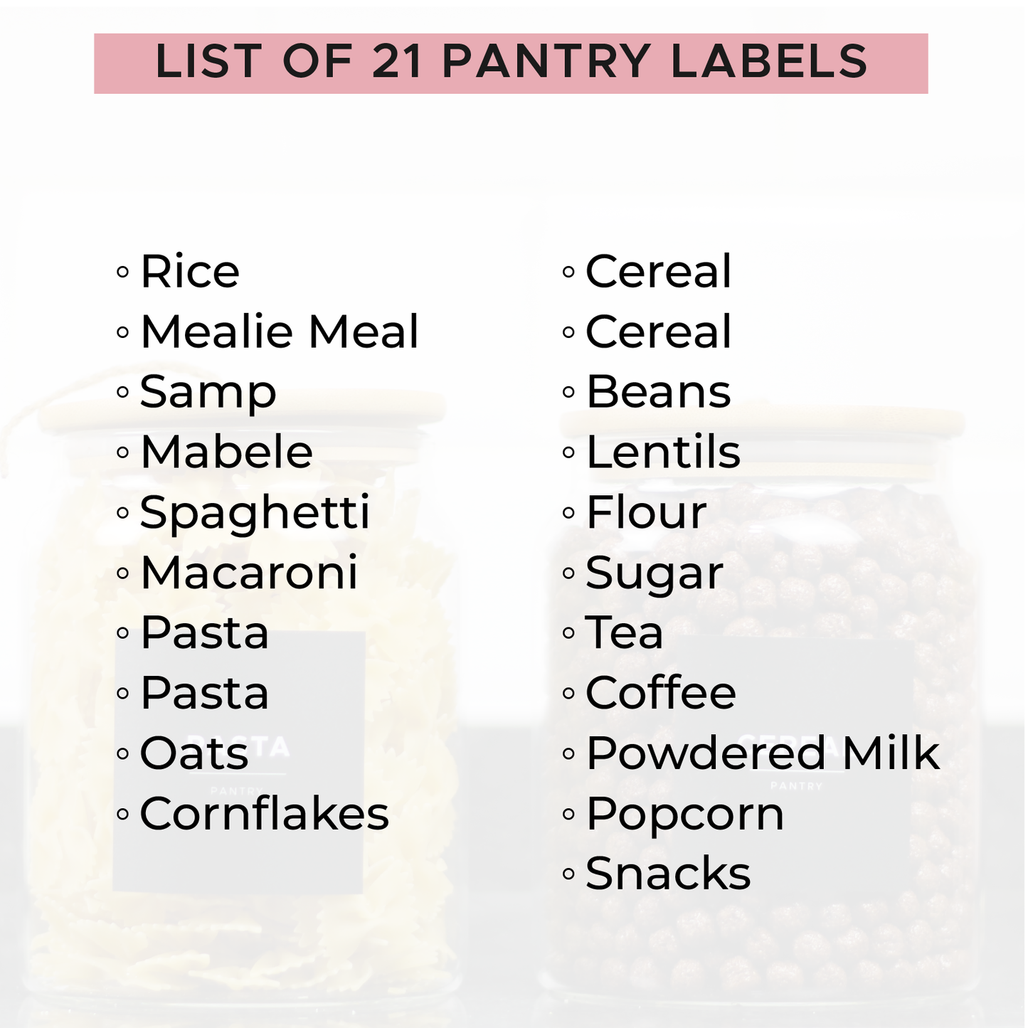 Basic Pantry Label Kit | 21 Pre-printed 6x6cm