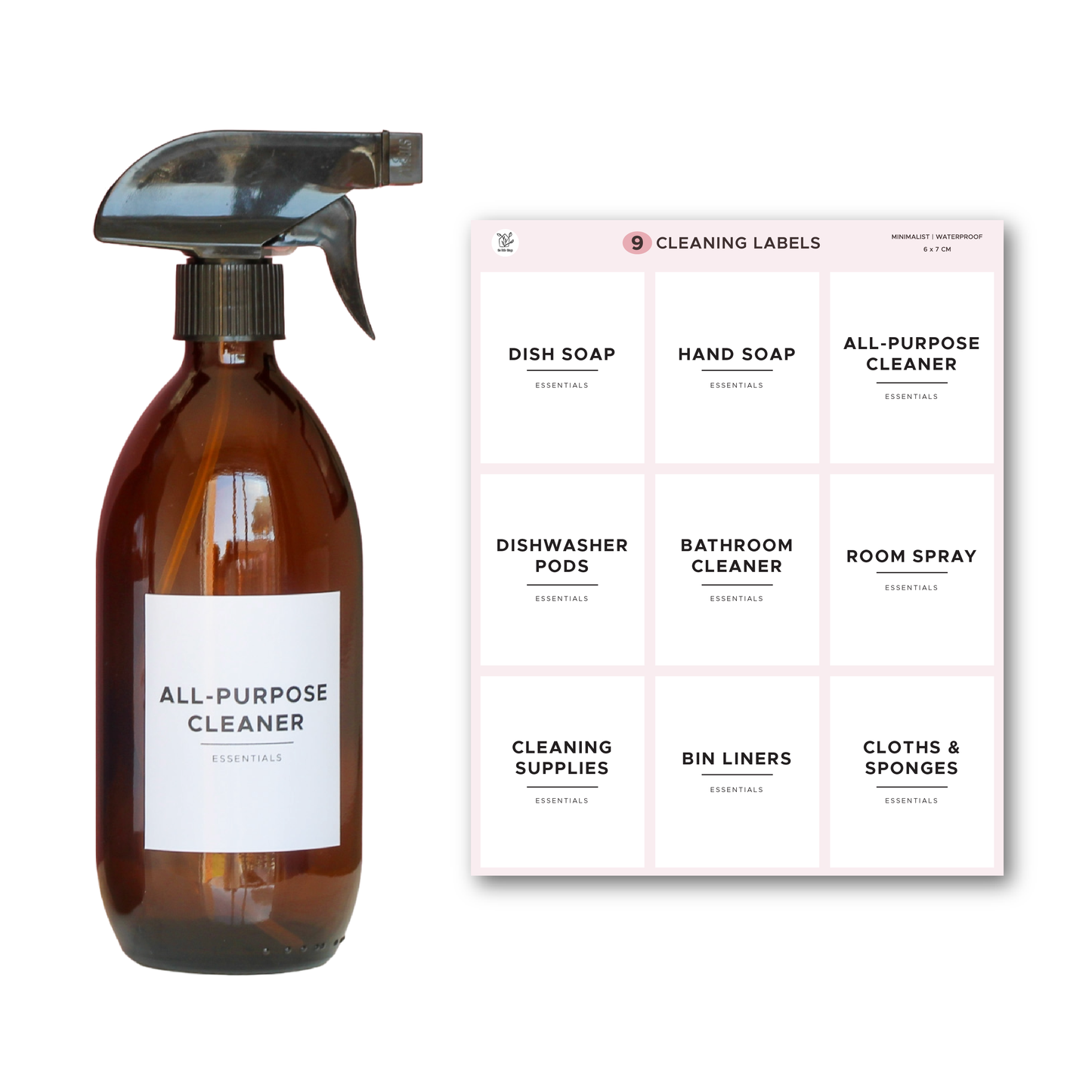 Minimalist Cleaning Labels Kit | 9 Pre-printed Labels
