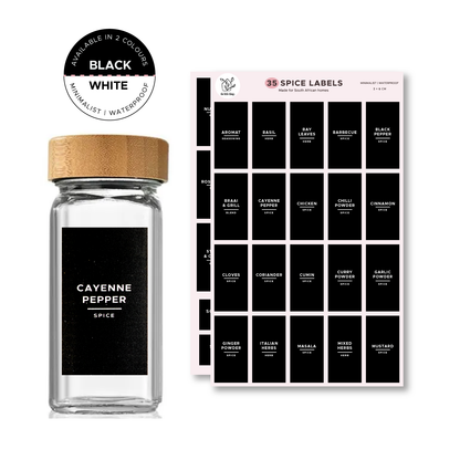 Minimalist Spice Labels Kit | 35 Pre-Printed 3x6cm