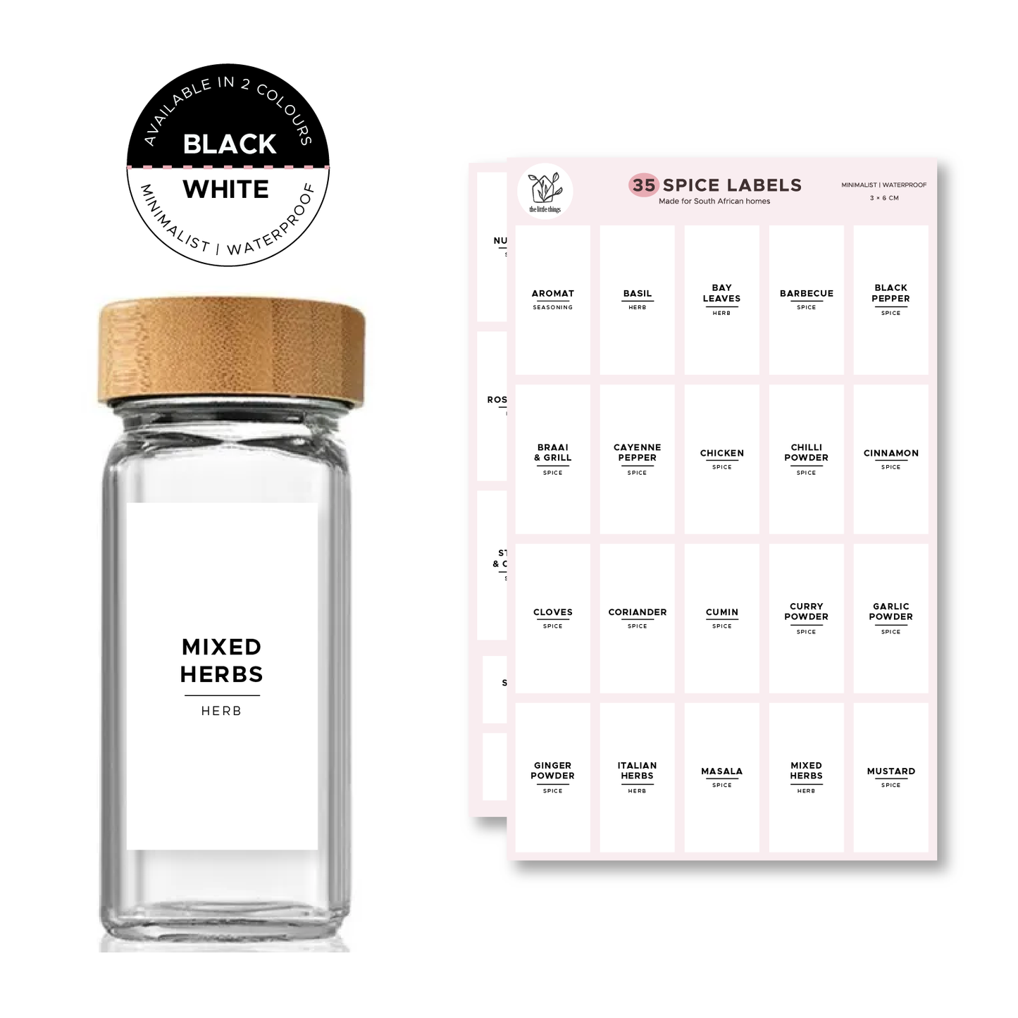 Minimalist Spice Labels Kit | 35 Pre-Printed 3x6cm