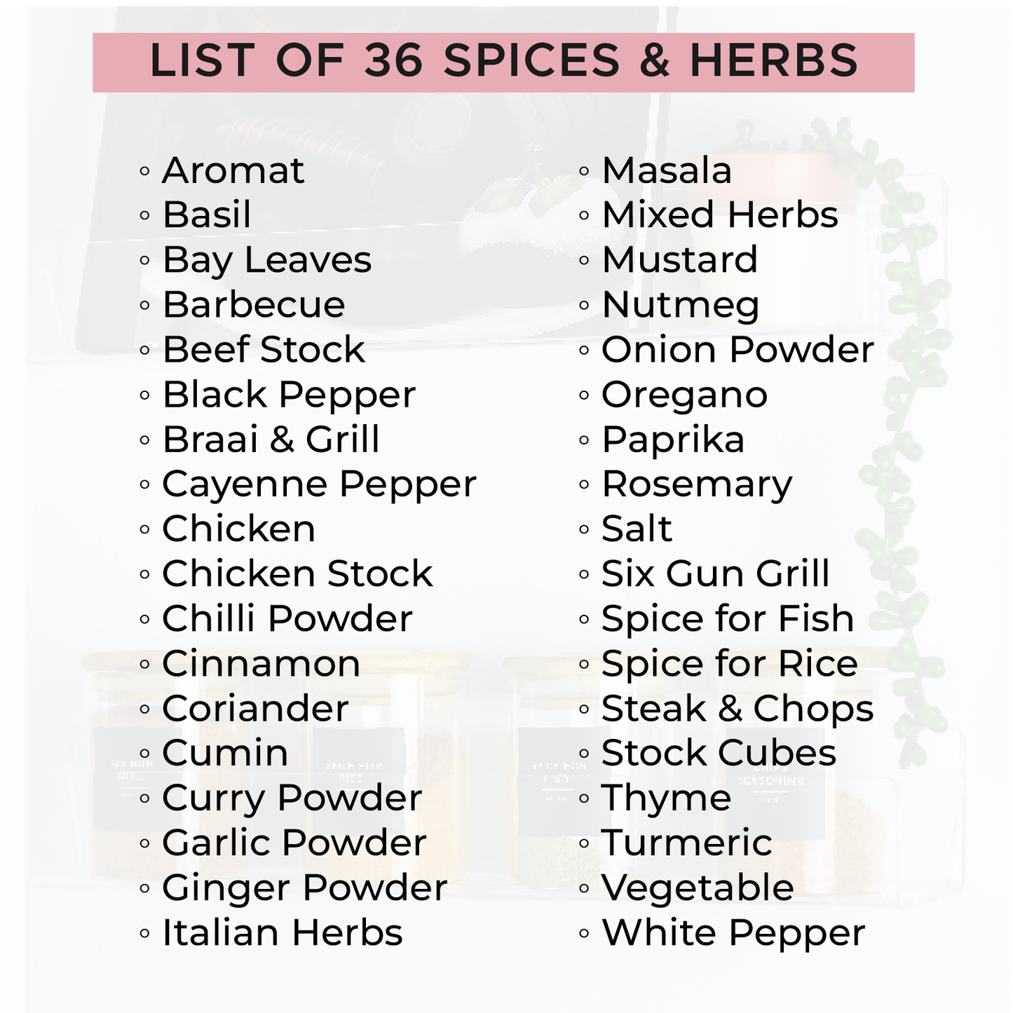 Round Spice Labels Kit | 36 Pre-Printed 4cm