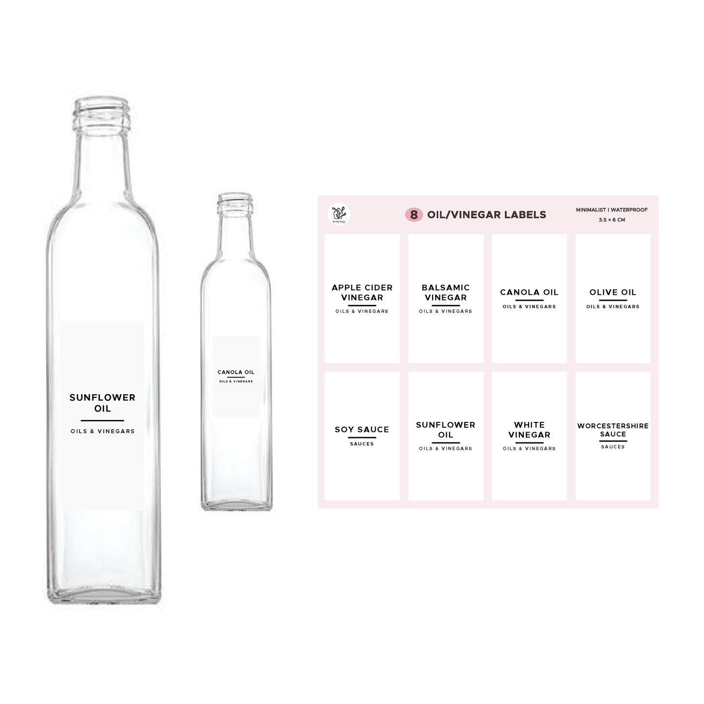 Minimalist Oil & Vinegar Label Kit | 8 Pre-printed Labels