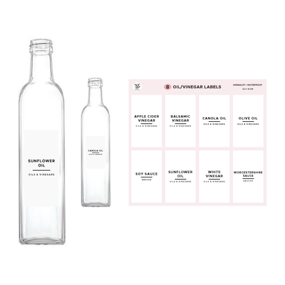 Minimalist Oil & Vinegar Label Kit | 8 Pre-printed Labels