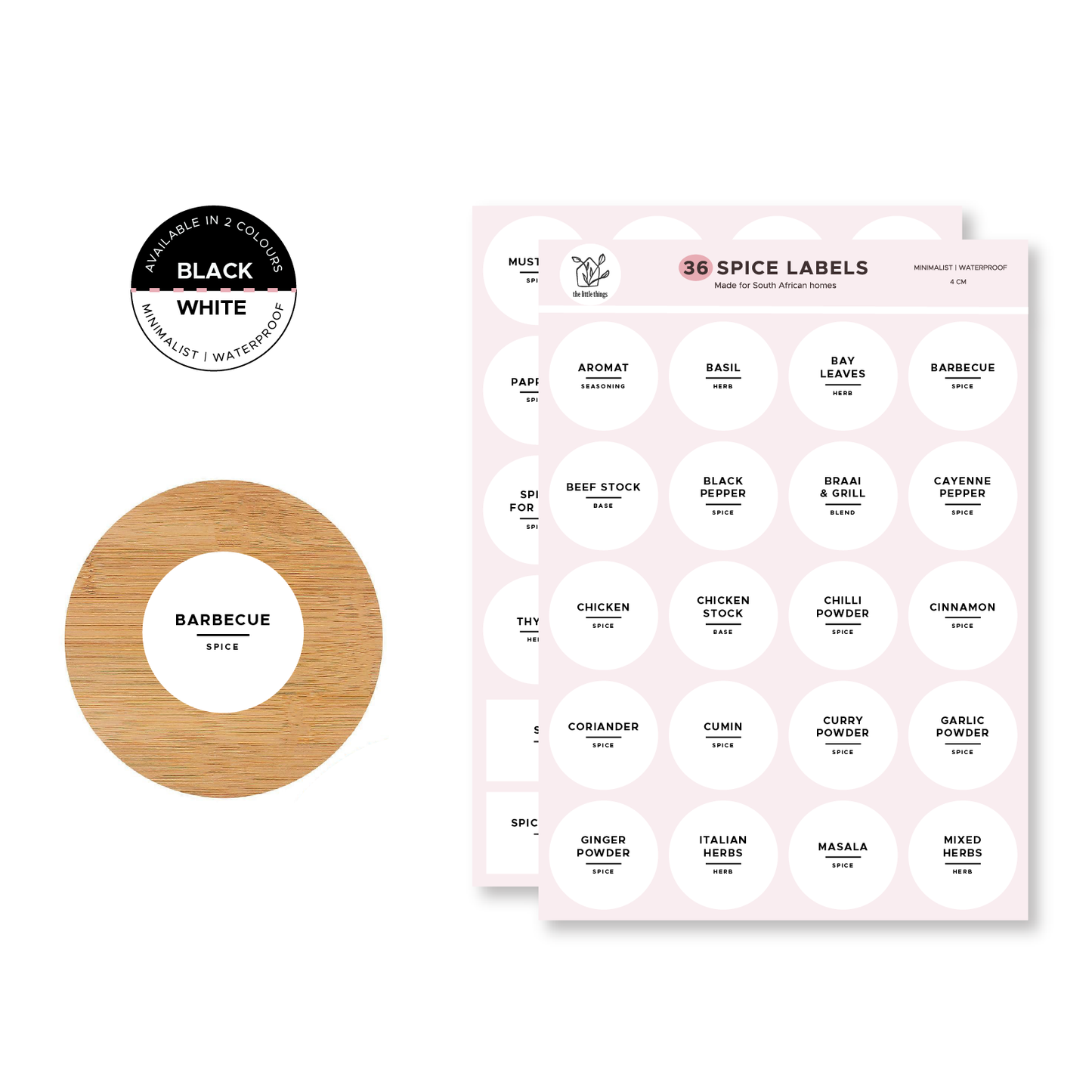 Round Spice Labels Kit | 36 Pre-Printed 4cm