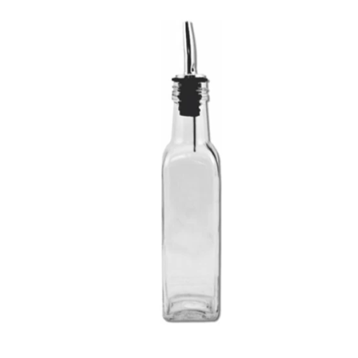 Square Glass Oil Dispenser with Silver Pourer