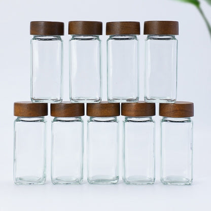 Set of 12 Spice Jars with Walnut Lid