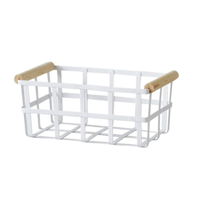 White Metal Storage Basket with Wood Handles