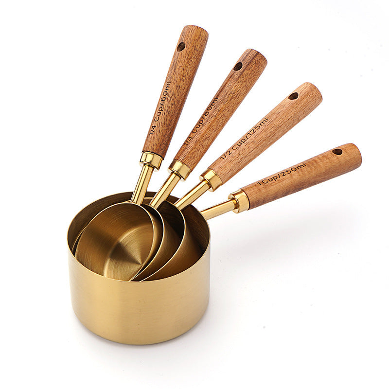 4-Piece Wood Handle Gold Measuring Cups