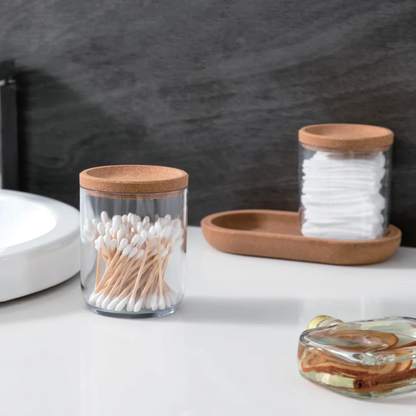 Set of 2 Glass Storage Jars with Cork Lids & Tray