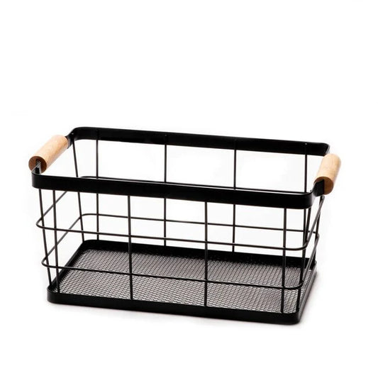 Metal Storage Basket with Wood Handles - 30cm