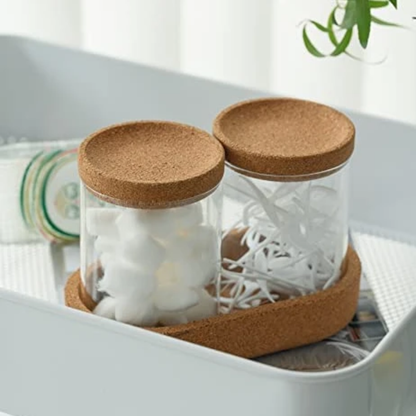 Set of 2 Glass Storage Jars with Cork Lids & Tray