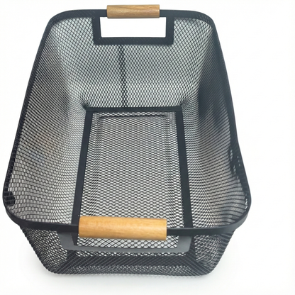 Clearance Sale: Rectangle Mesh Storage Basket with Fixed Side Wooden Handles