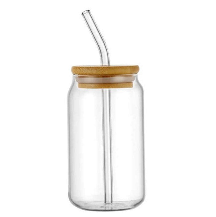 Personalised glass cup with bamboo lid & straw
