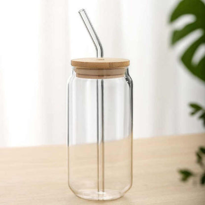 Glass cup with bamboo lid & straw