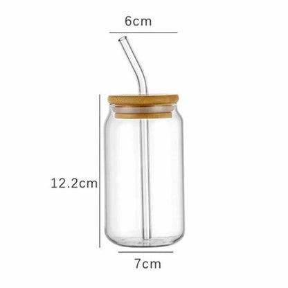 Glass cup with bamboo lid & straw