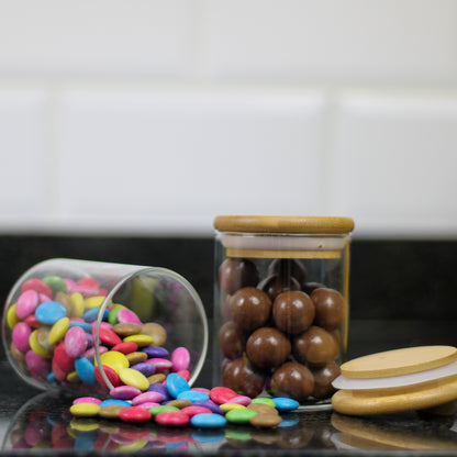 Clear glass storage jar with bamboo lid (200ml)