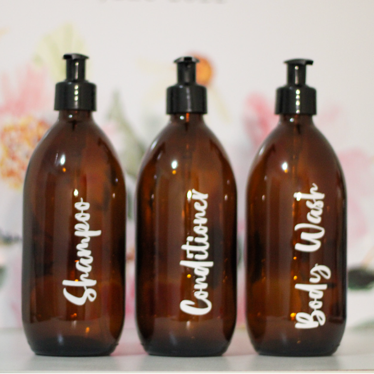 500ml Amber Glass Bottle Dispenser with decal label